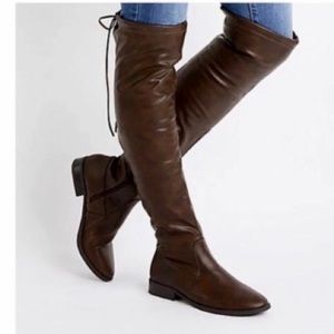 Brown leather knee high boots